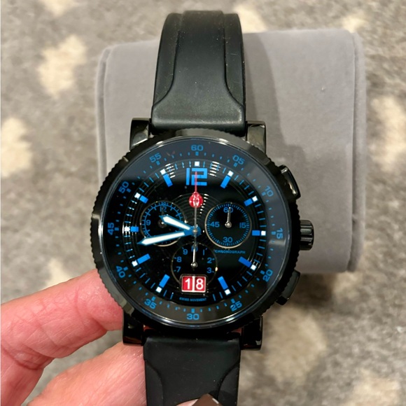 Michele Sportsail Chronograph Watch Black Blue Silicone Strap Unisex - Picture 3 of 10